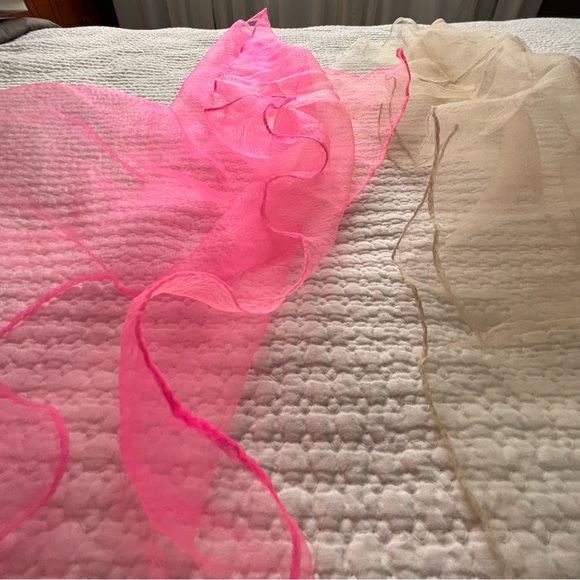 Pink and Cream Sheer Chiffon Scarves Vintage - Picture 3 of 3